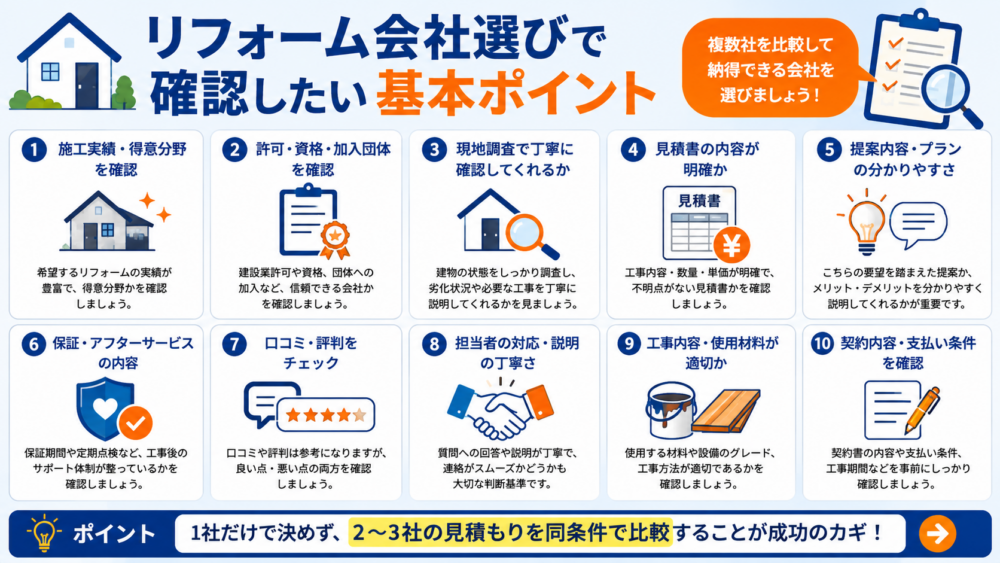 リフォーム会社選びで確認したい基本ポイント
