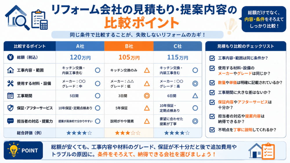 リフォーム会社の見積もり・提案内容の比較ポイント