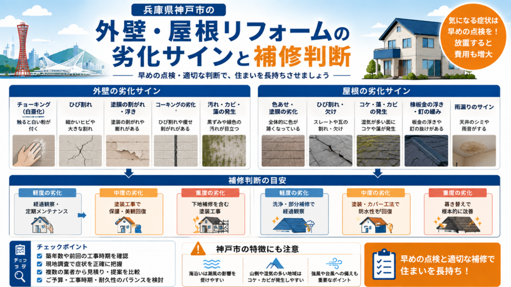 兵庫県神戸市の外壁・屋根リフォームの劣化サインと補修判断