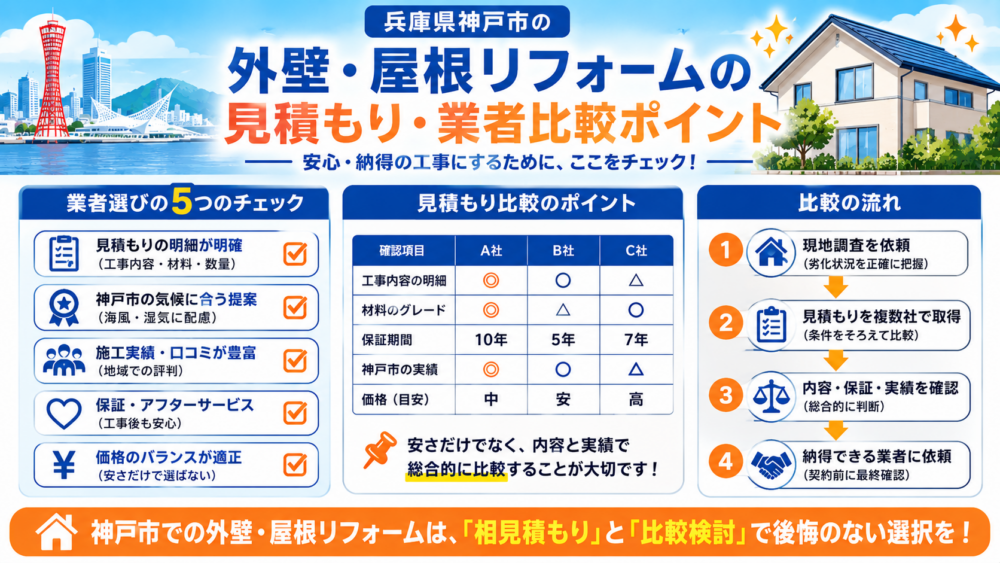 兵庫県神戸市の外壁・屋根リフォームの見積もり・業者比較ポイント
