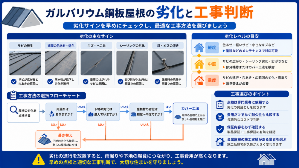 ガルバリウム鋼板屋根の劣化と工事判断