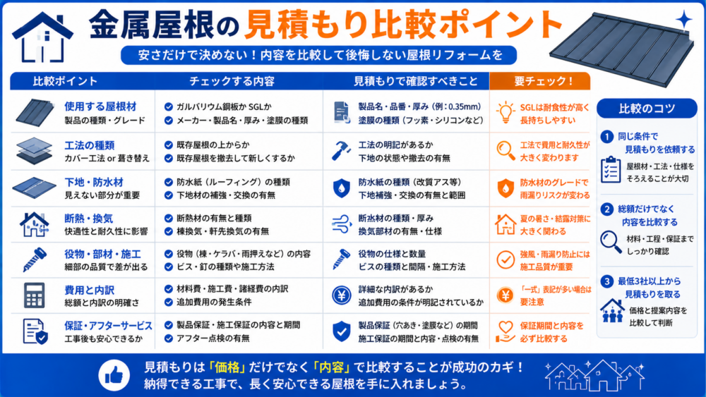 金属屋根の見積もり比較ポイント