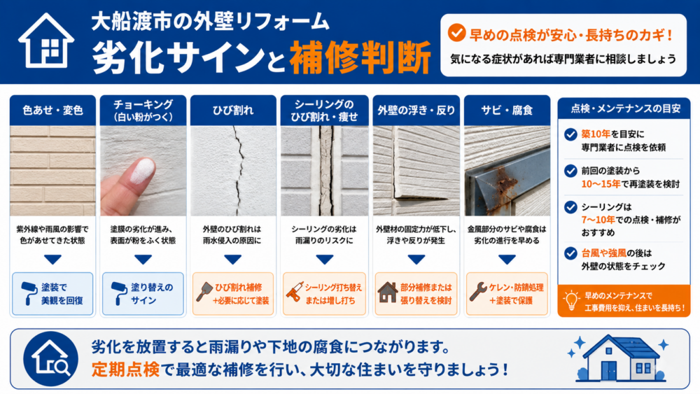 大船渡市の外壁リフォームの劣化サインと補修判断