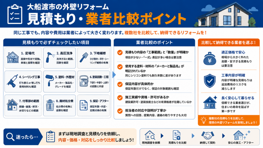 大船渡市の外壁リフォームの見積もり・業者比較ポイント