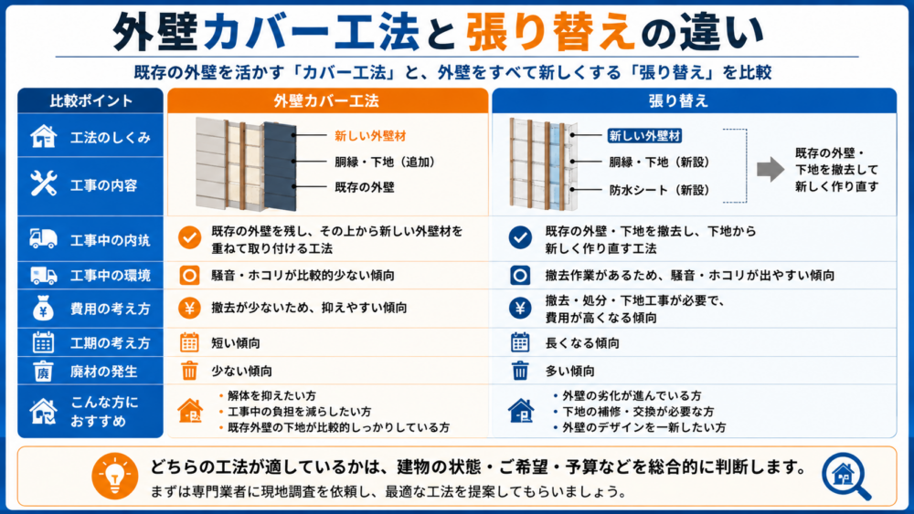 外壁カバー工法と張り替えの違い