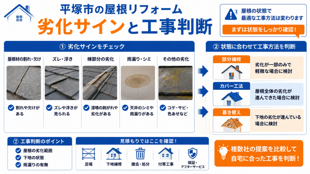 神奈川県平塚市の屋根リフォームの劣化サインと工事判断