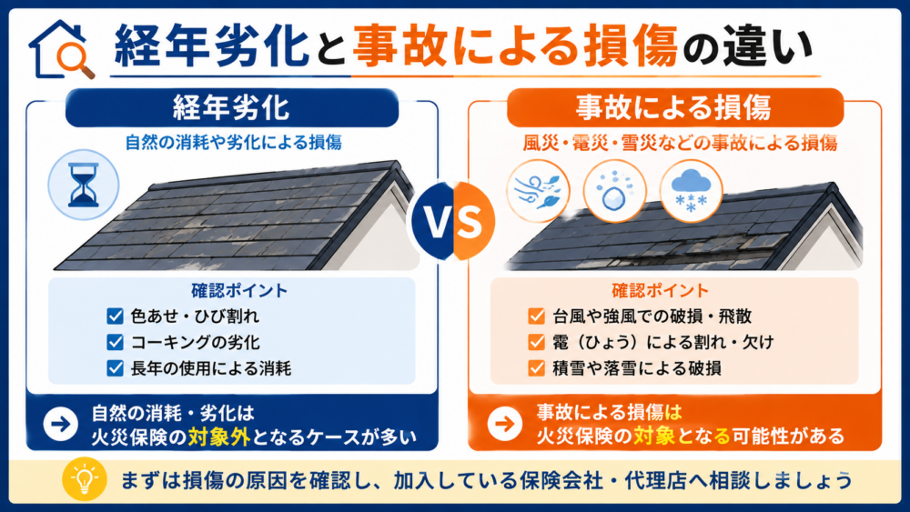 経年劣化と事故による損傷の違い