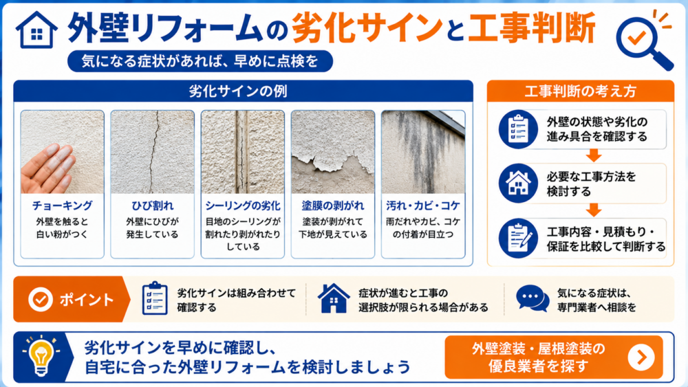 外壁リフォームの劣化サインと工事判断