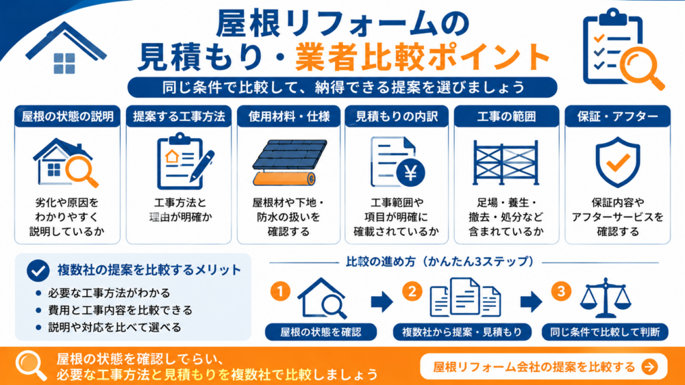 屋根リフォームの見積もり・業者比較ポイント