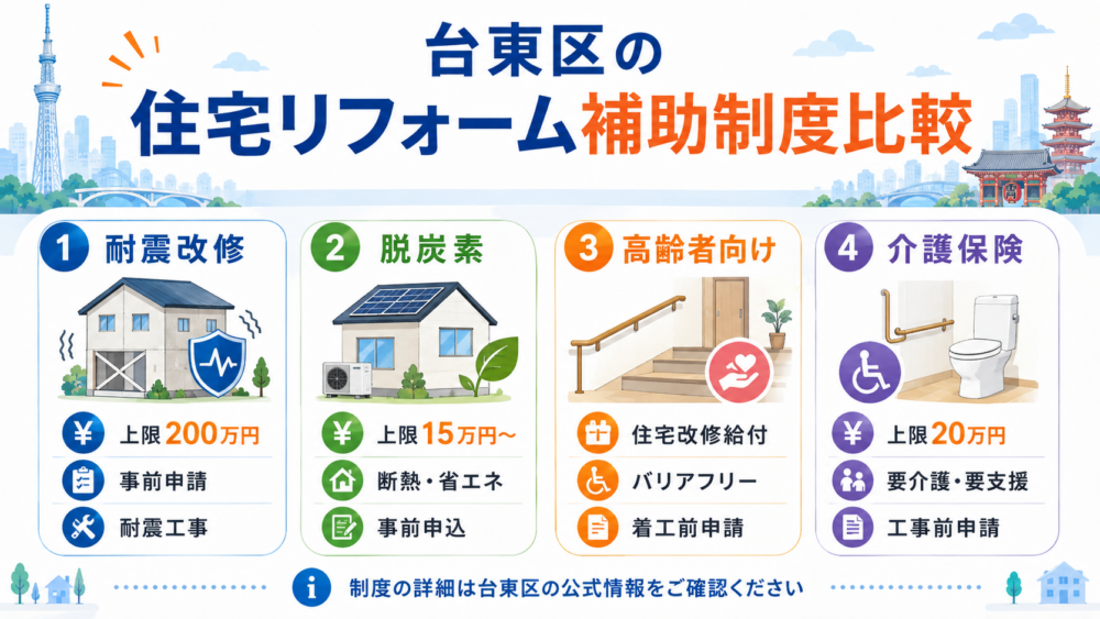 台東区の住宅リフォーム補助制度比較