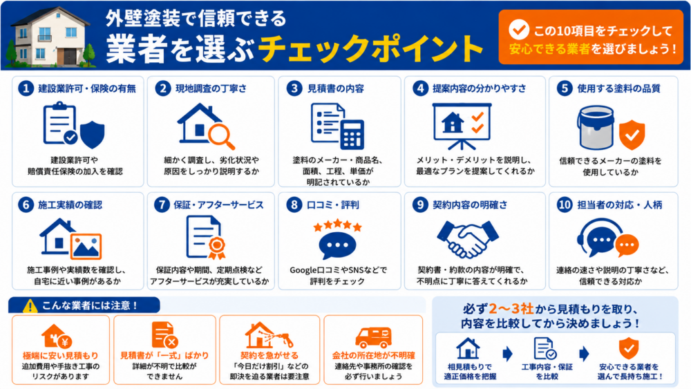 外壁塗装で信頼できる業者を選ぶチェックポイント