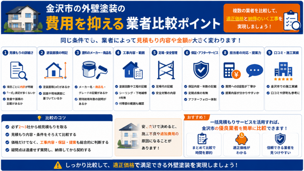 金沢市の外壁塗装の費用を抑える業者比較ポイント
