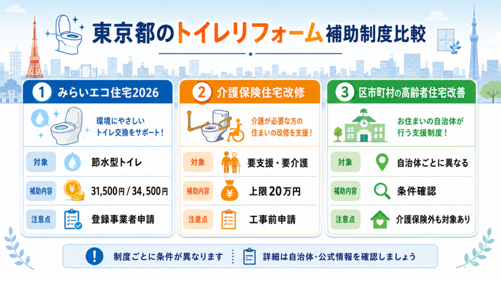 東京都のトイレリフォーム補助制度比較
