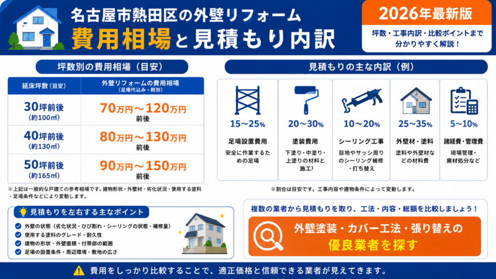 名古屋市熱田区の外壁リフォームの費用相場と見積もり内訳
