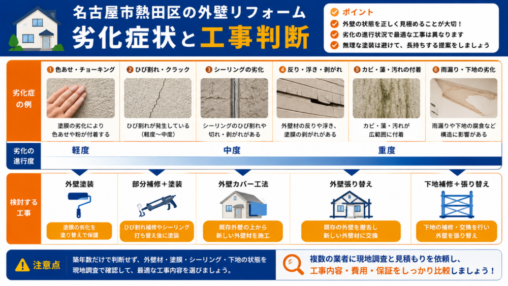 名古屋市熱田区の外壁リフォームの劣化症状と工事判断