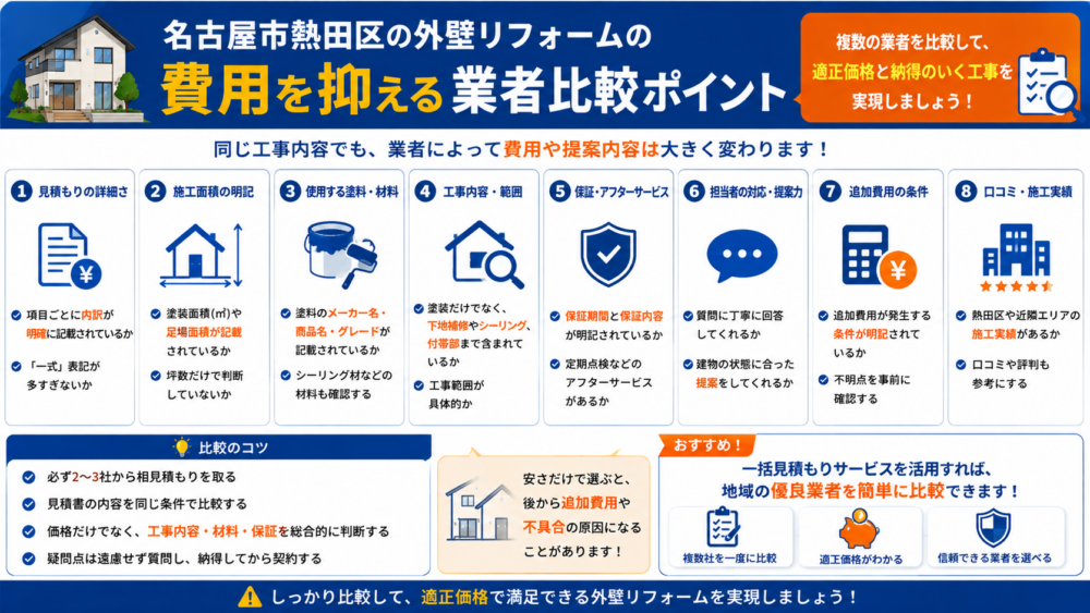 名古屋市熱田区の外壁リフォームの費用を抑える業者比較ポイント