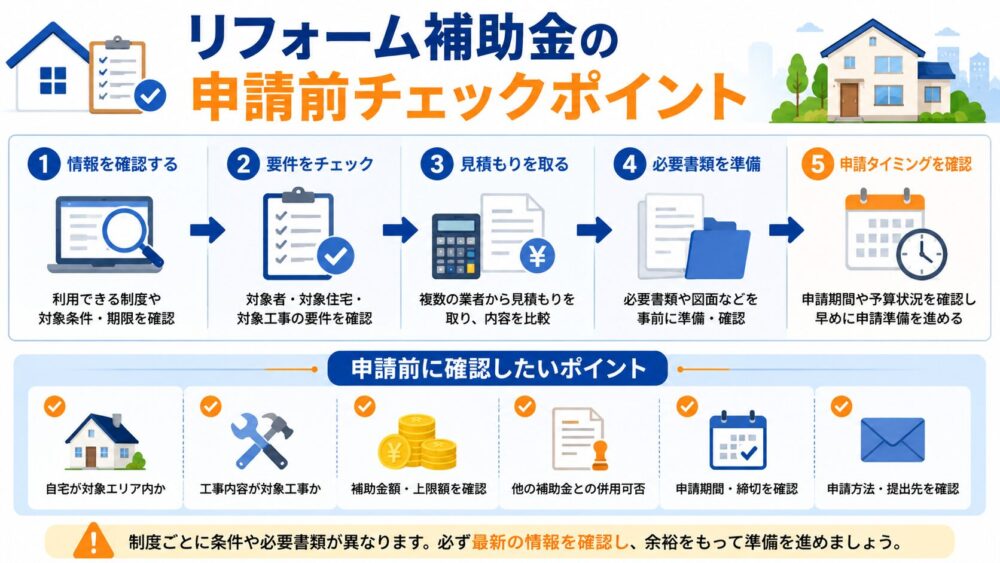 リフォーム補助金の申請前チェックポイント