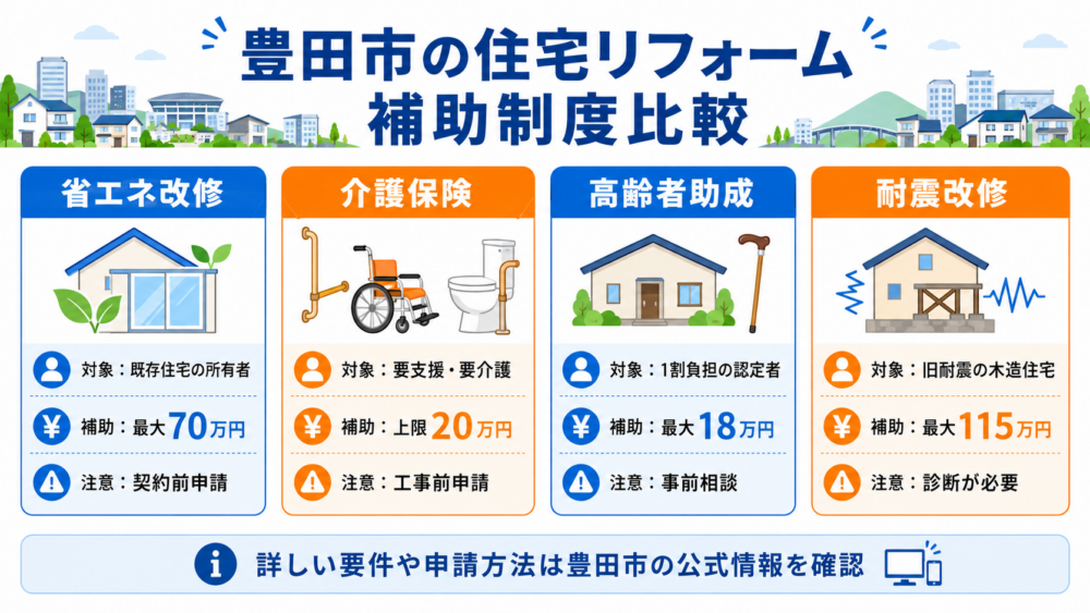 豊田市の住宅リフォーム補助制度比較