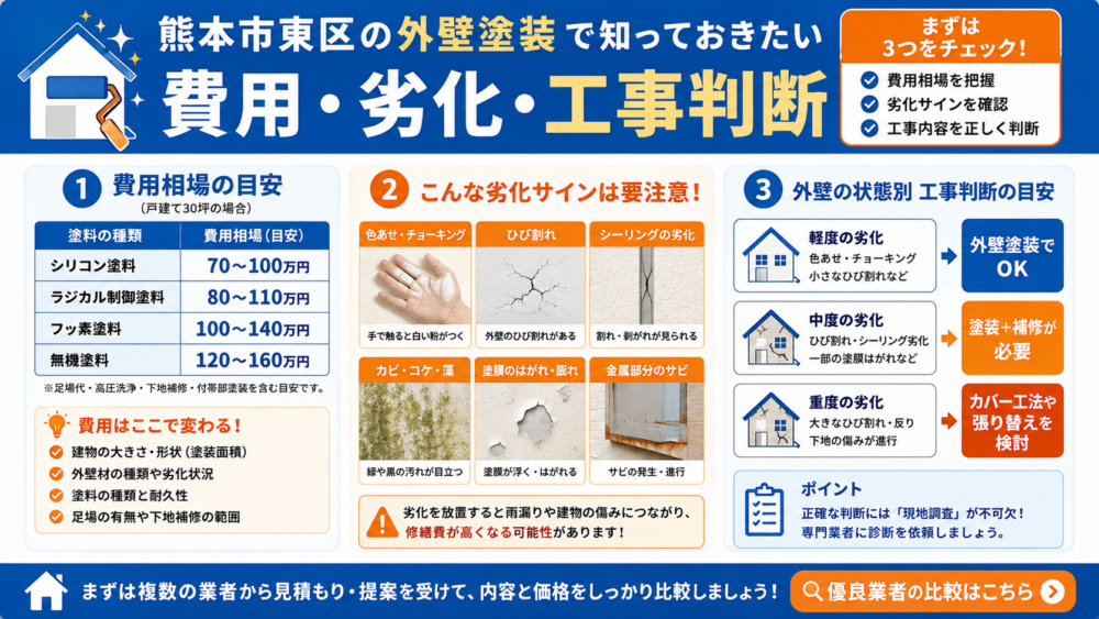 熊本市東区の外壁塗装で知っておきたい費用・劣化・工事判断