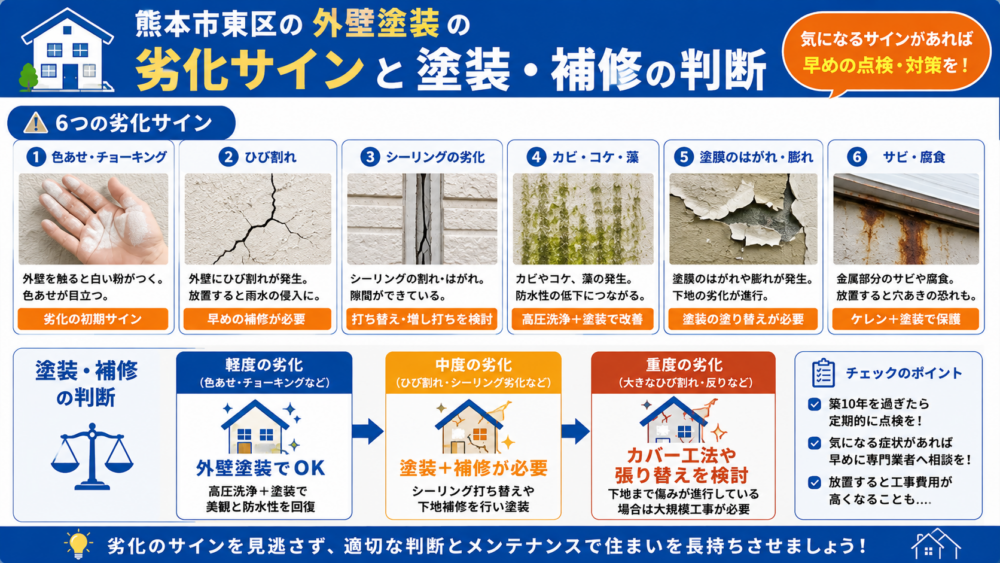 熊本市東区の外壁塗装の劣化サインと塗装・補修の判断