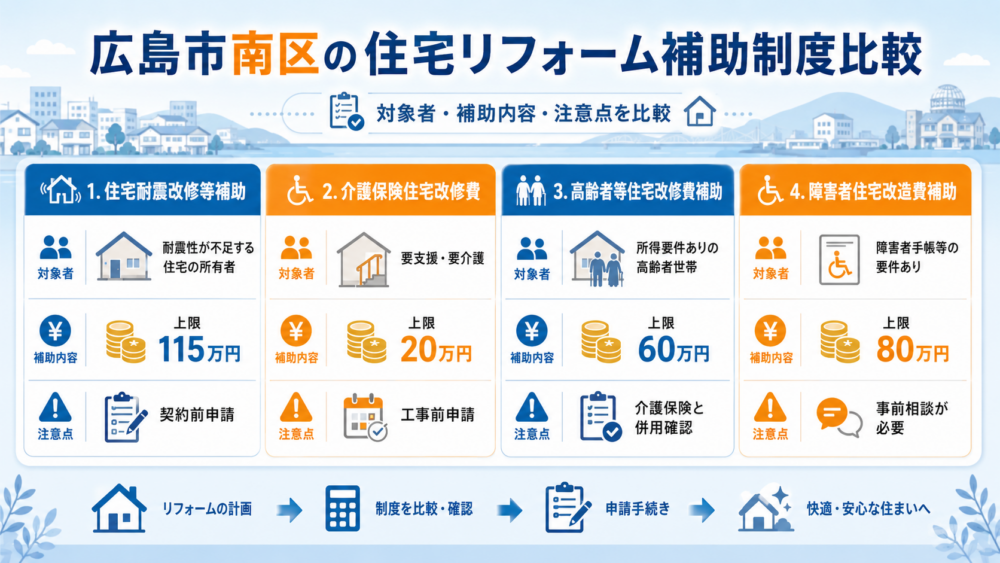 広島市南区の住宅リフォーム補助制度比較