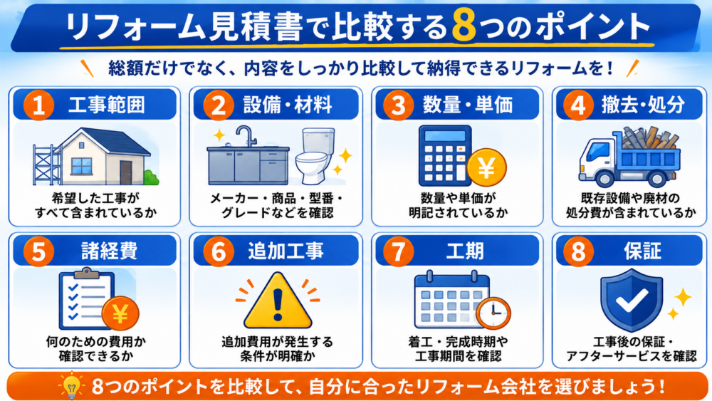 リフォーム見積書で比較する8つのポイント