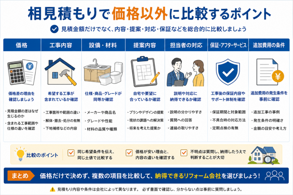相見積もりで価格以外に比較したいポイント