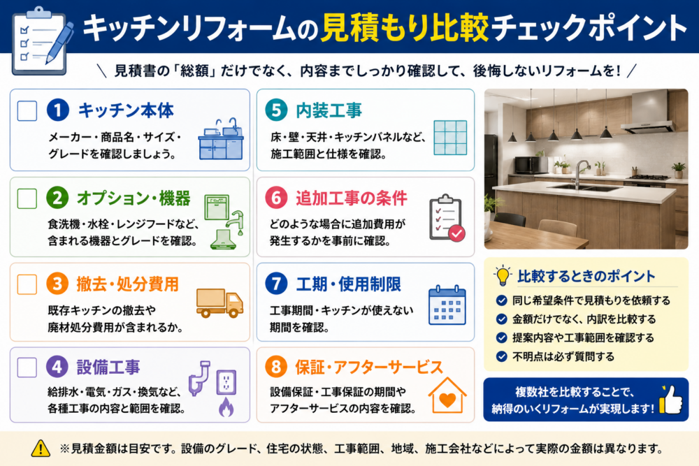 キッチンリフォームの見積もり比較で確認したい8つのチェックポイント