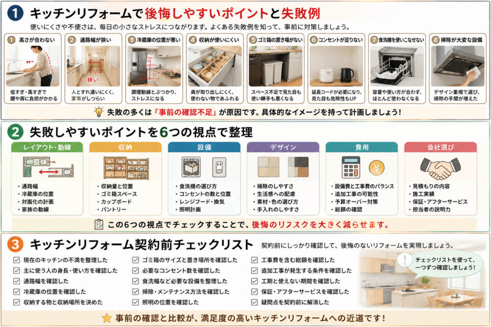 キッチンリフォームで後悔しやすいレイアウト・収納・設備などの失敗例
