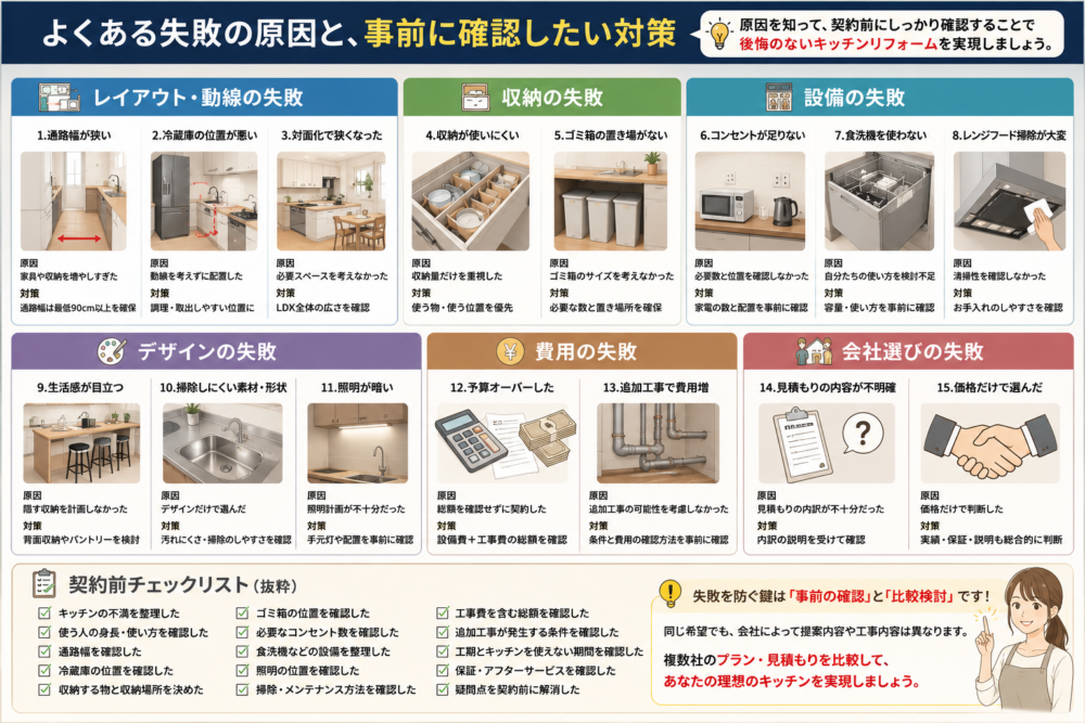 キッチンリフォームでよくある失敗の原因と事前に確認したい対策