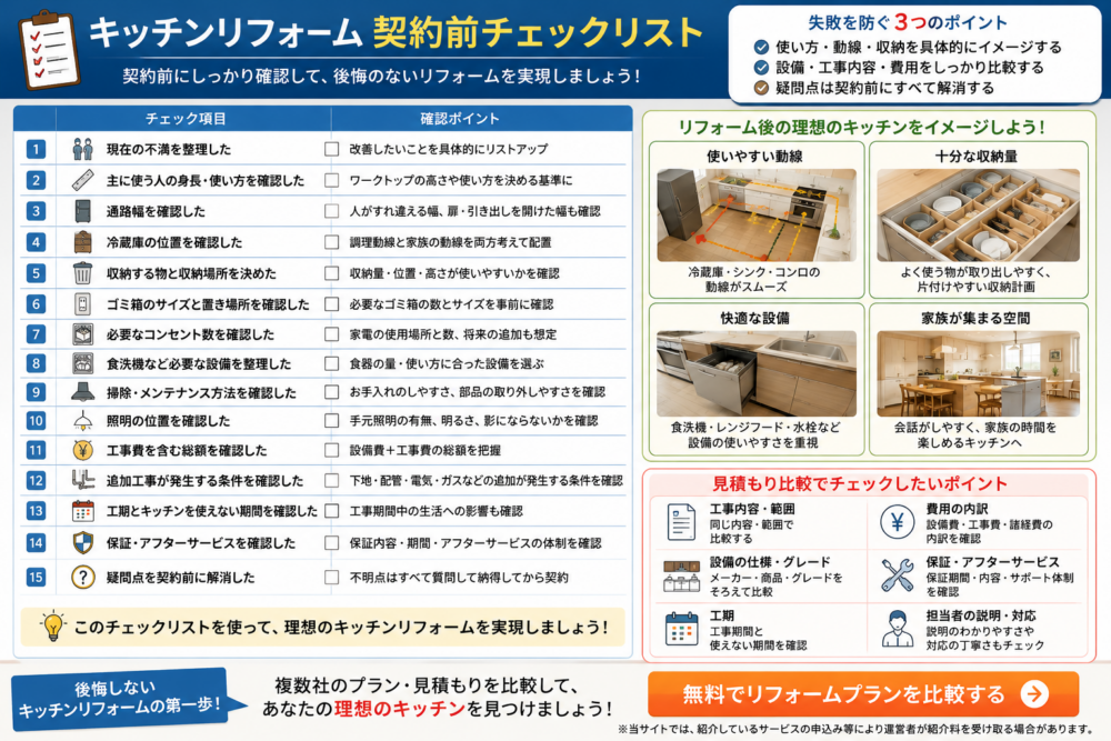 キッチンリフォームで後悔しないための契約前チェックポイント