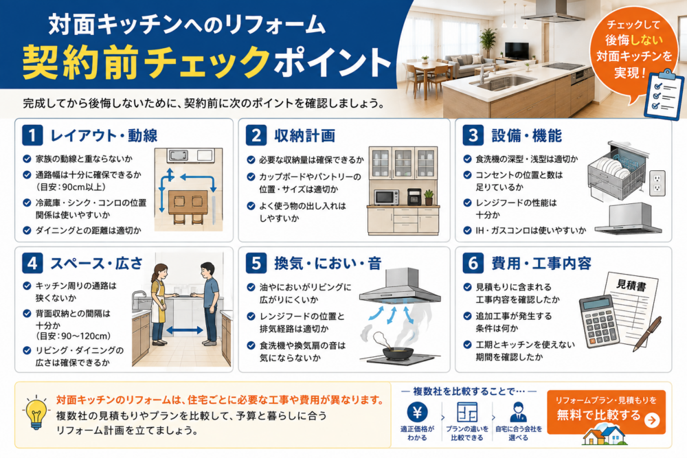 対面キッチンリフォームで後悔しないための契約前チェックポイント