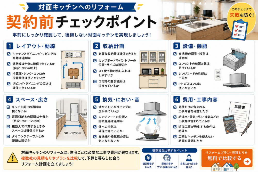 対面キッチンへのリフォームで確認したいレイアウト・収納・設備・費用のチェックポイント