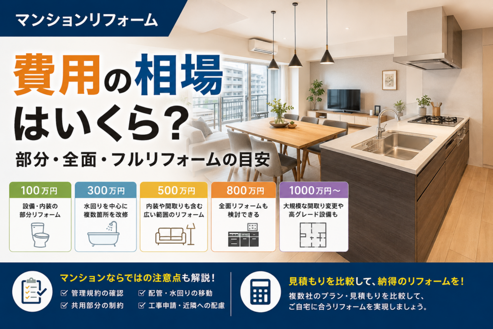 マンションリフォーム費用の相場と部分・全面・フルリフォームの予算目安
