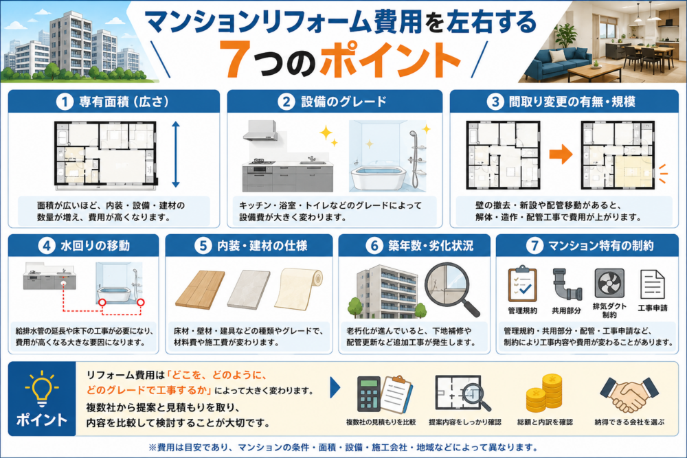 マンションリフォーム費用を左右する7つのポイント