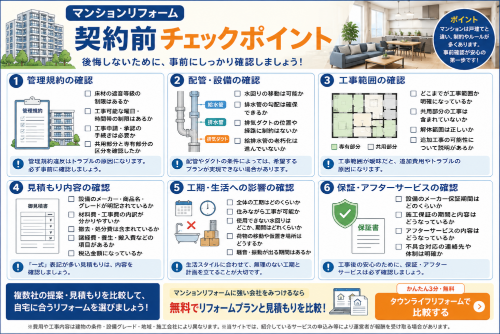マンションリフォームで後悔しないための契約前チェックポイント