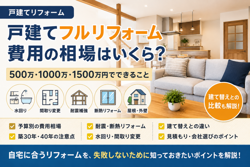 戸建てフルリフォーム費用の相場と500万・1000万・1500万円の予算目安