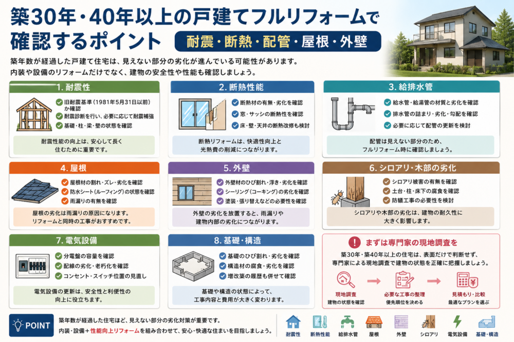 築30年・40年以上の戸建てフルリフォームで確認する耐震・断熱・配管・屋根・外壁