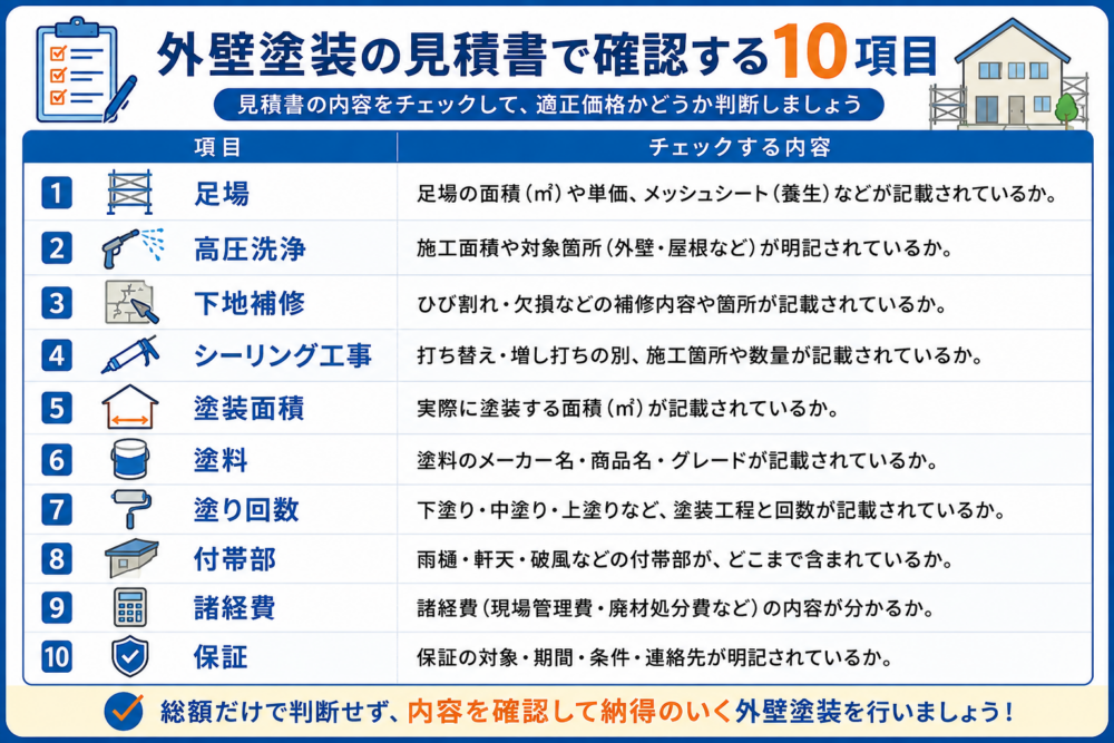 外壁塗装の見積書で確認したい10項目