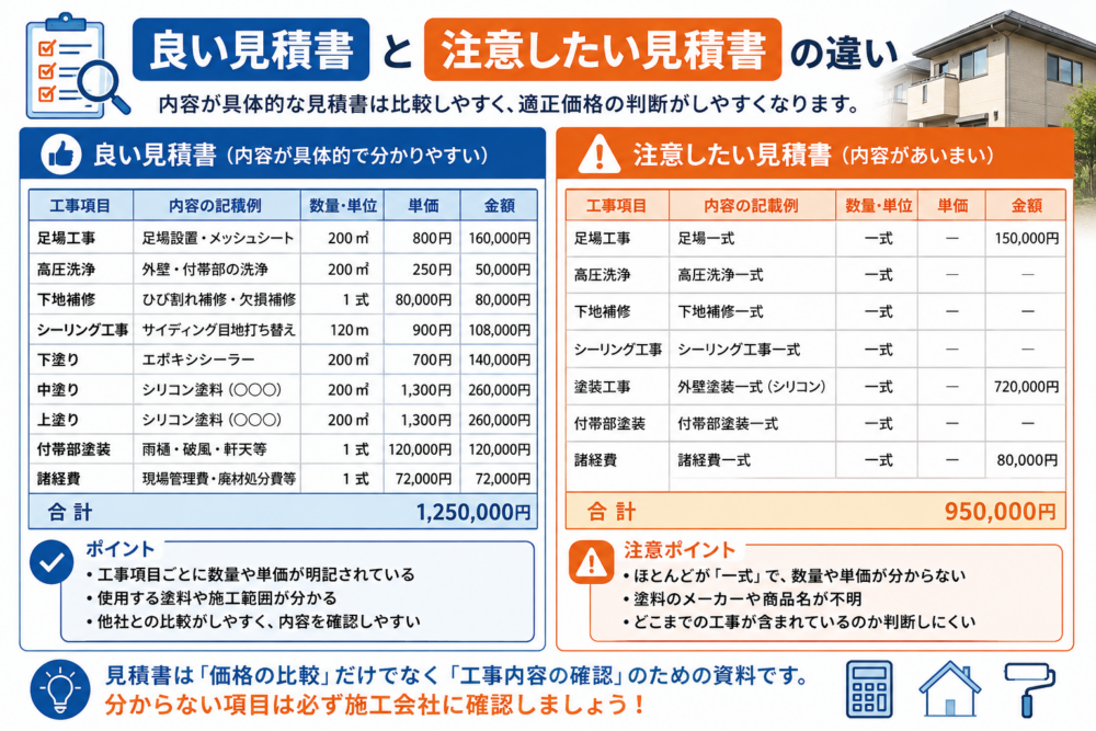 外壁塗装の良い見積書と注意したい見積書の違い