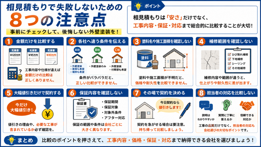 外壁塗装の相見積もりで失敗しないための8つの注意点