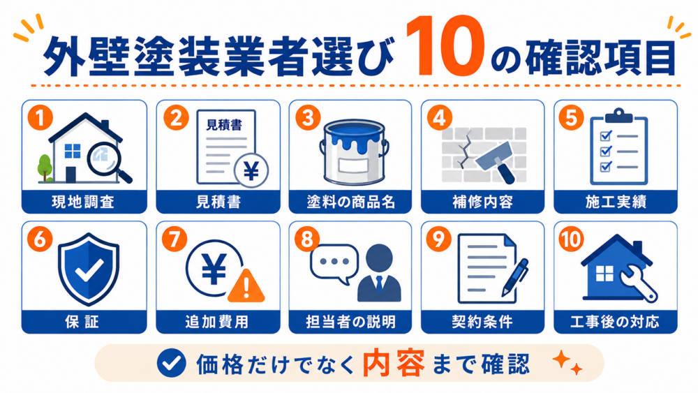 外壁塗装業者選びで確認したい10のポイント