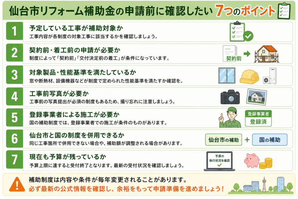 仙台市リフォーム補助金の申請前に確認したい7つのポイント