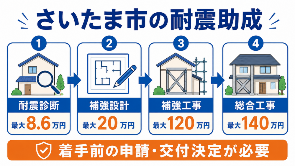 さいたま市の耐震診断・補強設計・補強工事の助成上限額