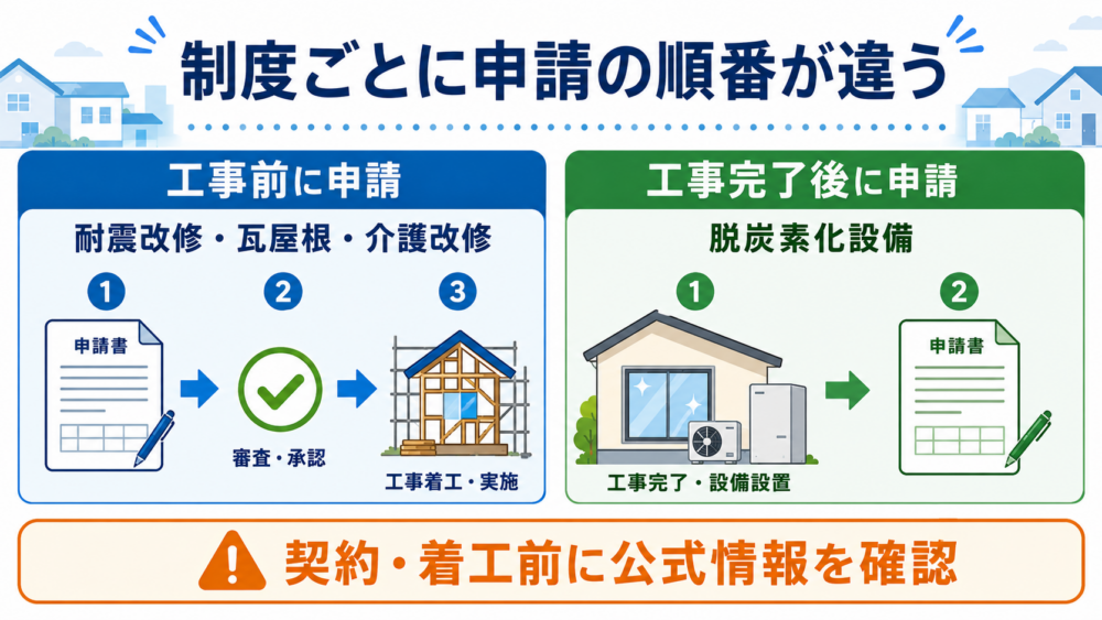千葉市の補助制度ごとに異なる工事前申請と工事完了後申請の流れ