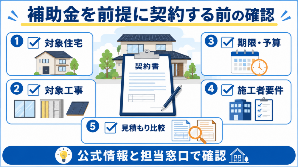 補助金を前提に契約する前に確認したい対象住宅・工事・期限・施工者・見積もり