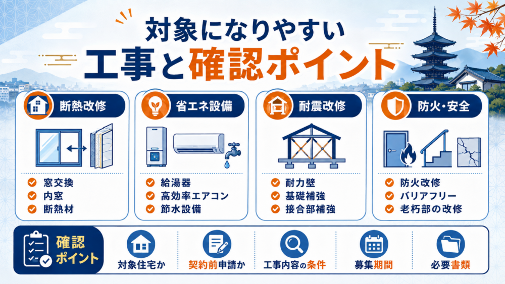 京都市で補助対象になりやすい断熱・省エネ・耐震・防火リフォーム工事