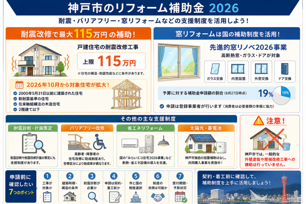 神戸市の耐震リフォーム補助と対象住宅拡大・申請期間を解説する図