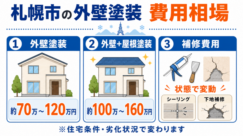 札幌市の外壁塗装費用相場 外壁塗装・外壁と屋根塗装・補修費用の目安