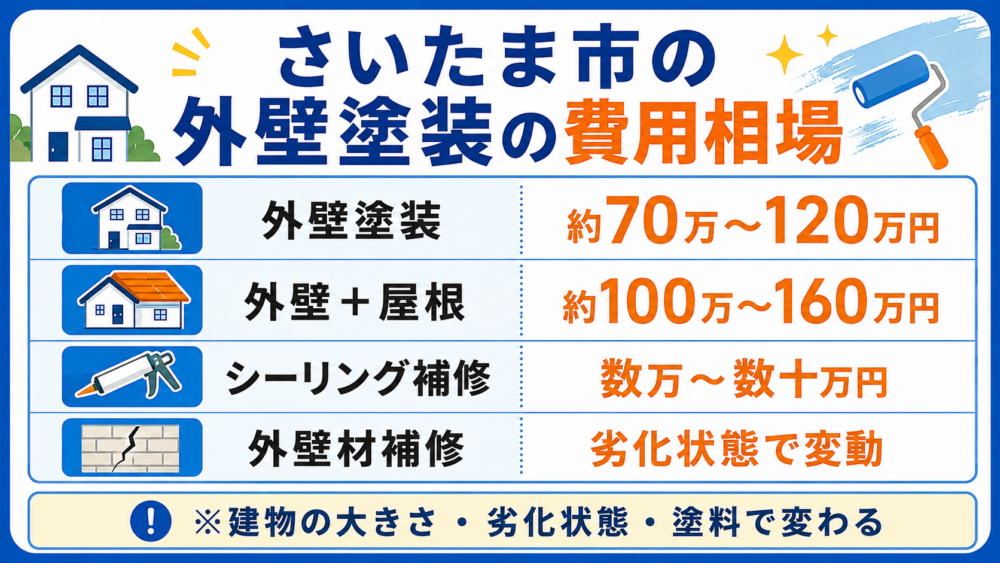 さいたま市の外壁塗装費用相場 外壁塗装・外壁と屋根・シーリング補修・外壁材補修の費用目安